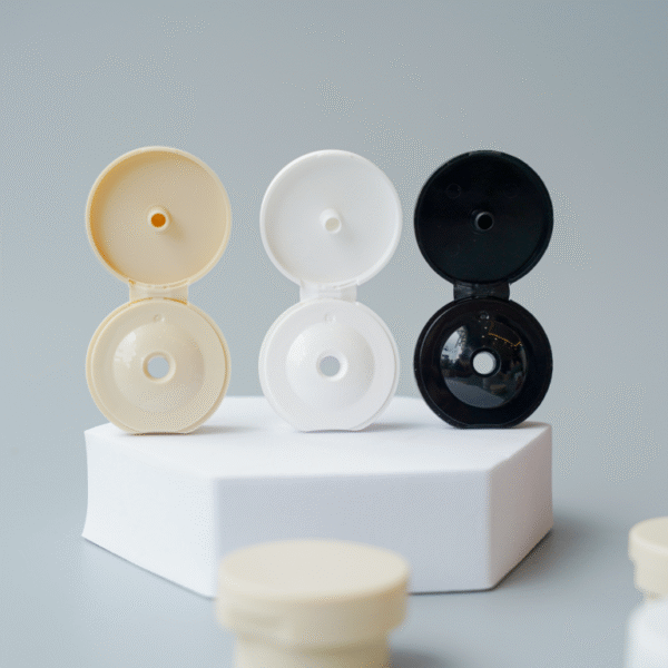 Flip-top plastic caps with 24/410 and 28/410 neck sizes for cosmetic bottles. - Hình ảnh 3