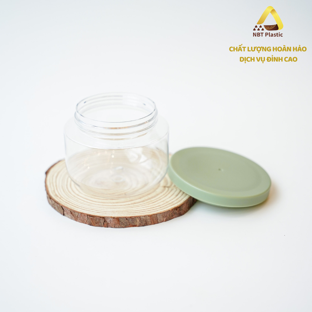 200ml transparent PET jar with blue lid suitable for cosmetics