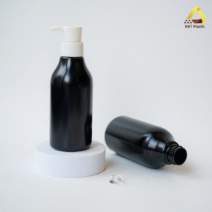 300ml black PET bottle with tapered neck