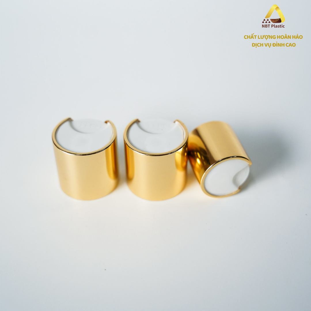 Gold plated flip cap fi20/410, 24/410 for cosmetic plastic bottles