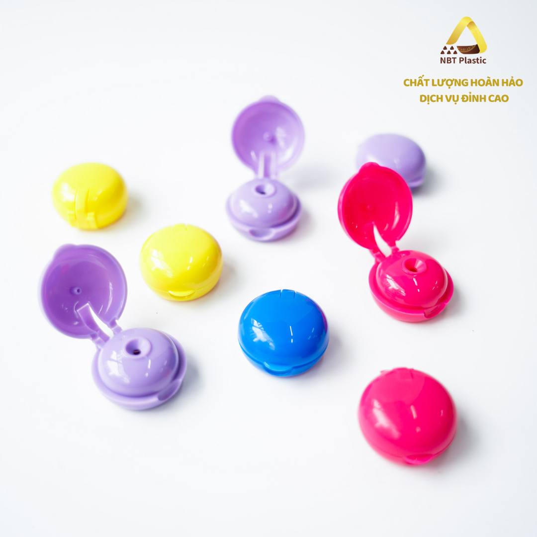 Colorful plastic flip cap for cosmetic bottles